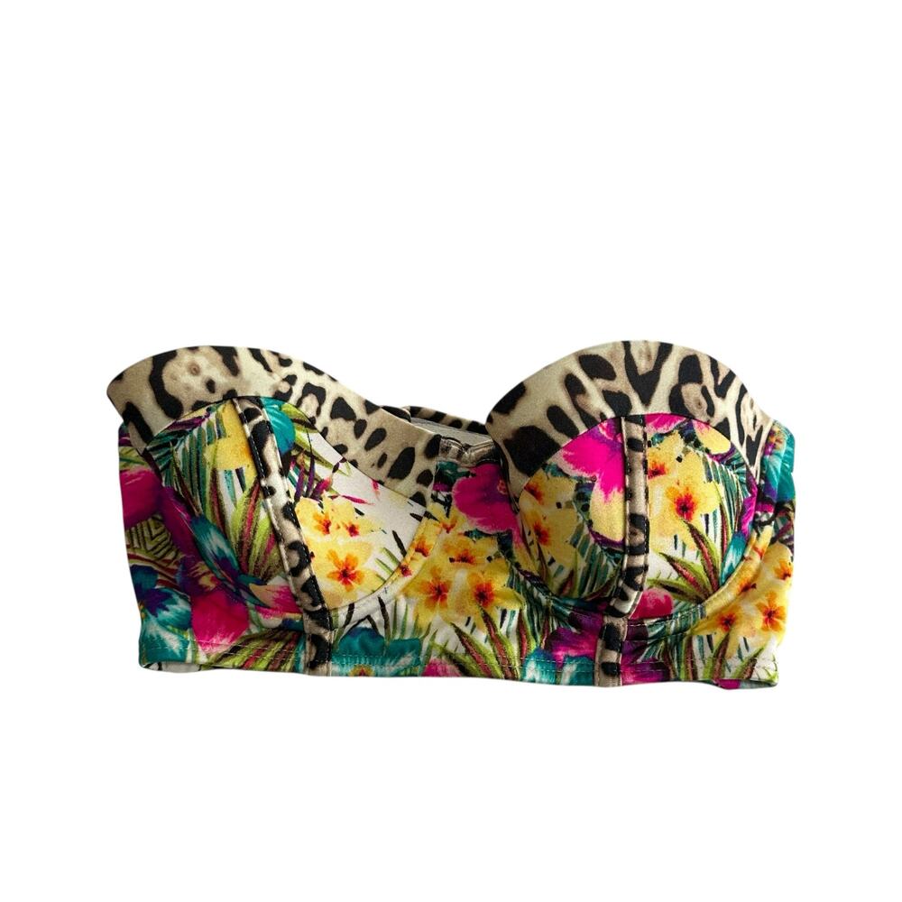 Victoria’s Secret Tropical Floral Leopard Print Bustier Bra Top 34A Strapless